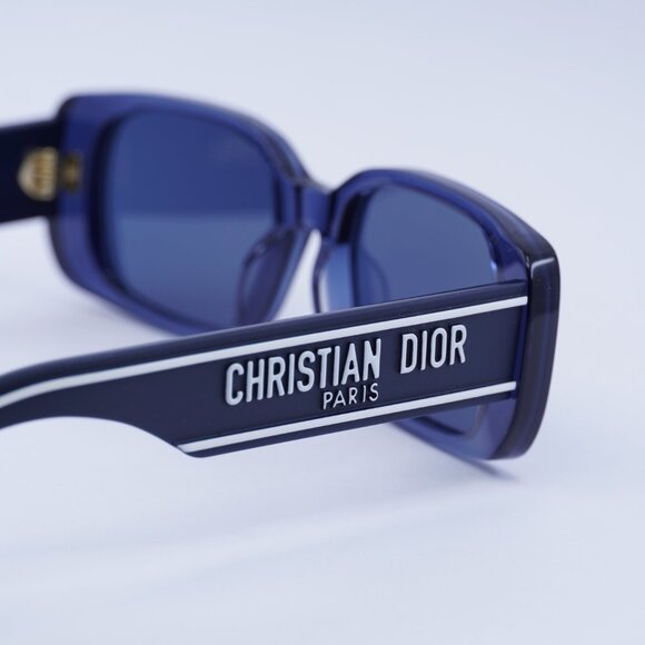 Dior WILDIOR S2U 30B0 Sunglasses Translucent Blue Rectangle Frame, Blue Lenses - Picture 6 of 11